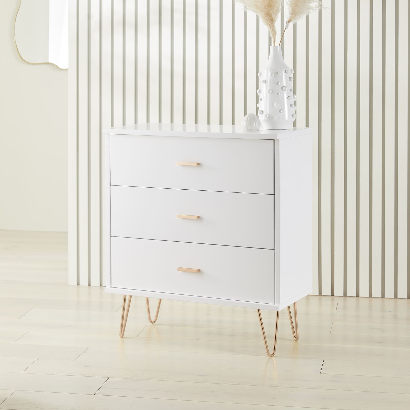 Monroe Solid Wood White Chest of 3 Drawers - Miola