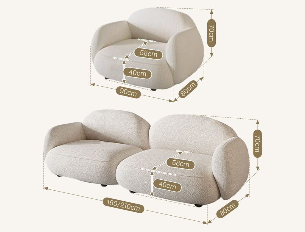 Caden Cloud Two Seater Sofa, White Boucle - Miola