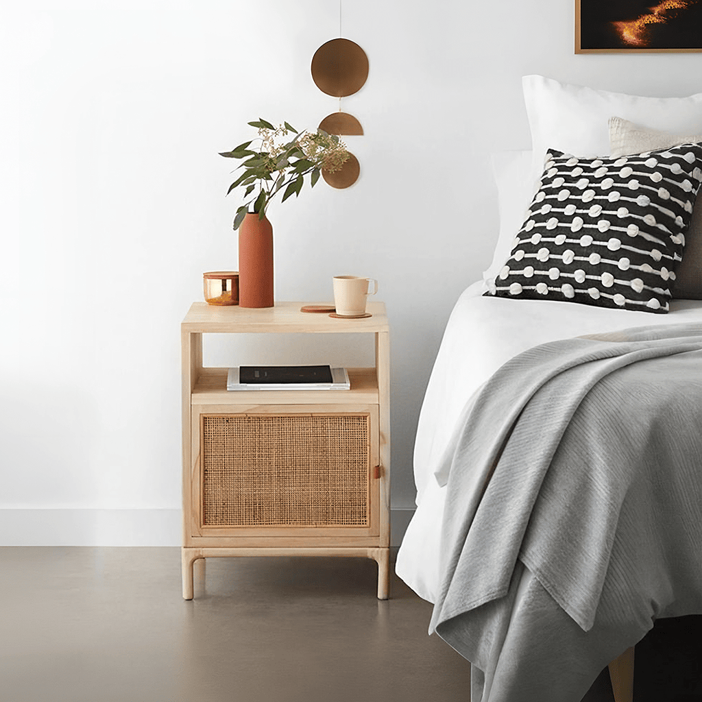 Cane Mini Side Table, Natural Rattan & Ash Esche Wood - Miola