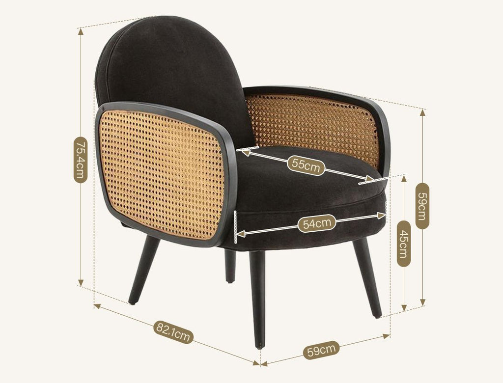 Cane Rattan Armchair, Velvet - Miola