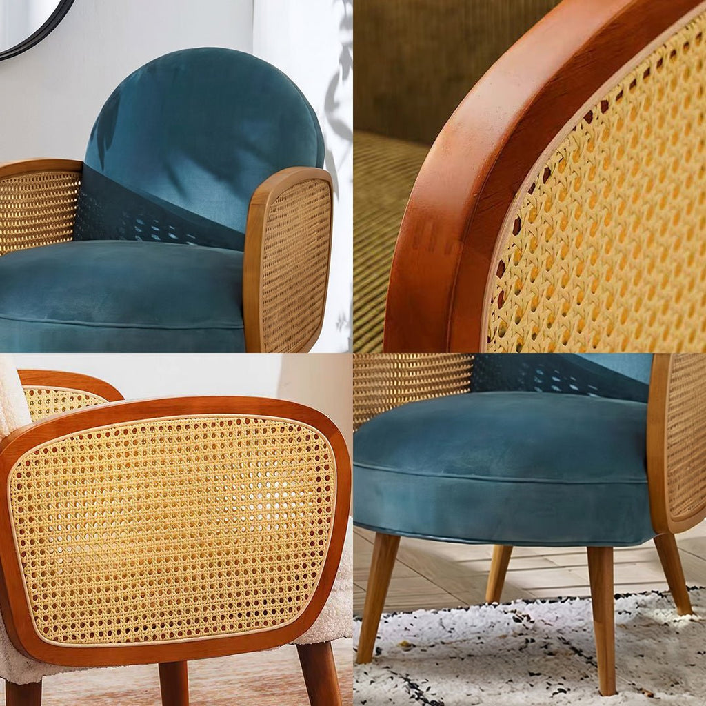 Cane Rattan Armchair, Velvet - Miola