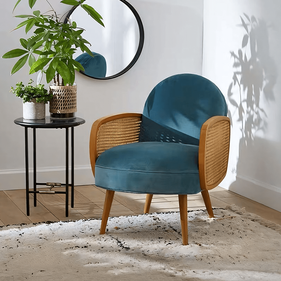 Cane Rattan Armchair, Velvet - Miola