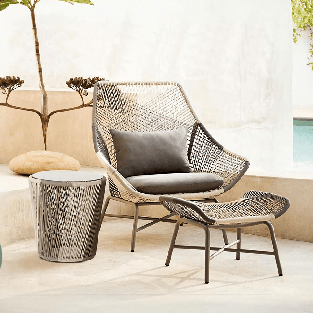 Carmean Rattan Chair and Footstool, Outdoor - Miola