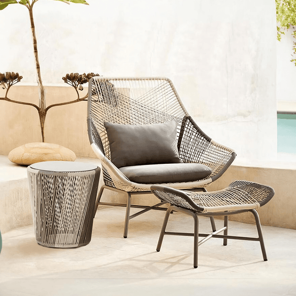 Carmean Rattan Chair and Footstool, Outdoor - Miola