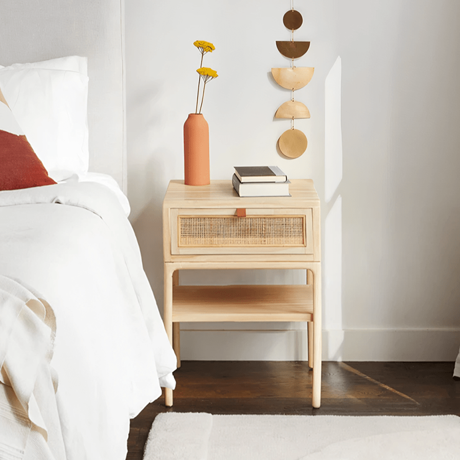 Cement Bedside Table, Light Oak - Miola