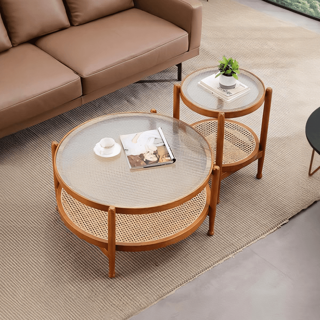 Cement Coffee Table Set, Oak - Miola