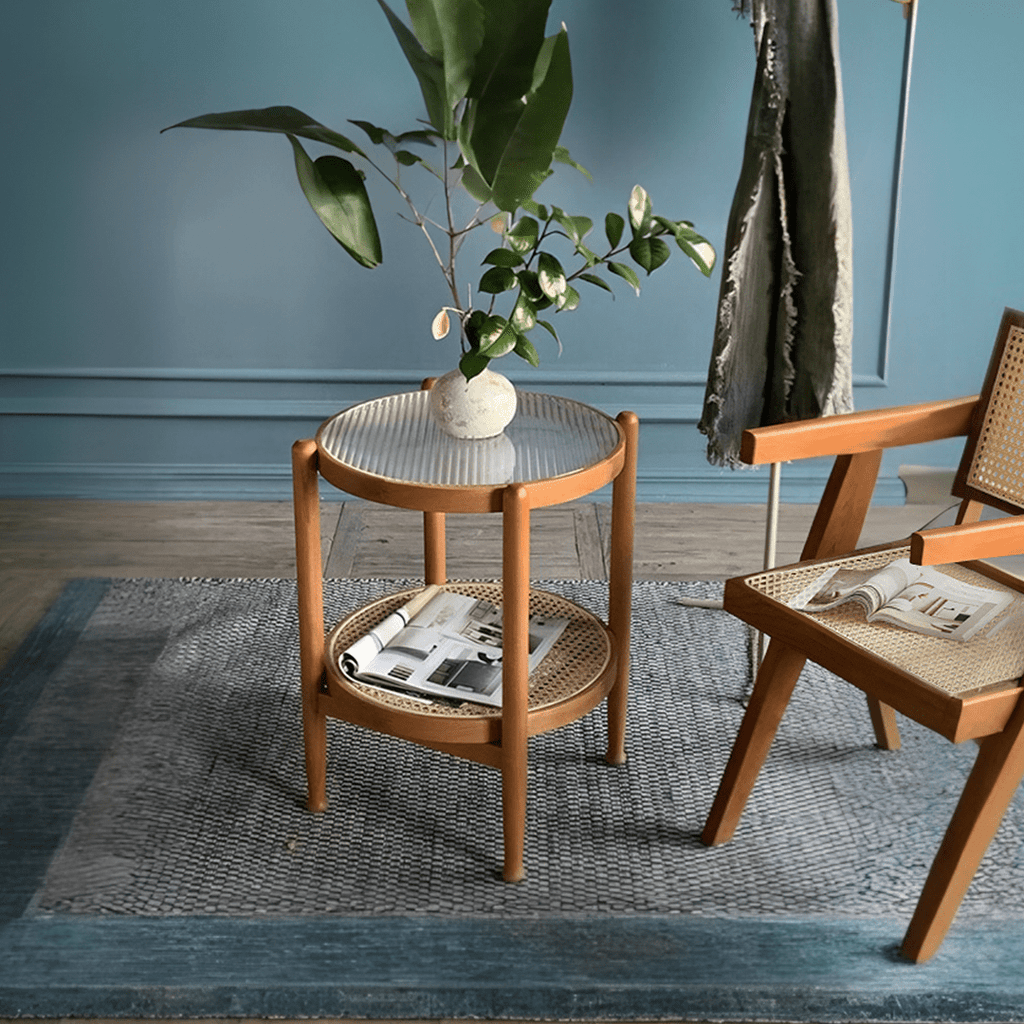 Cement Round Side Table, Glass - Miola
