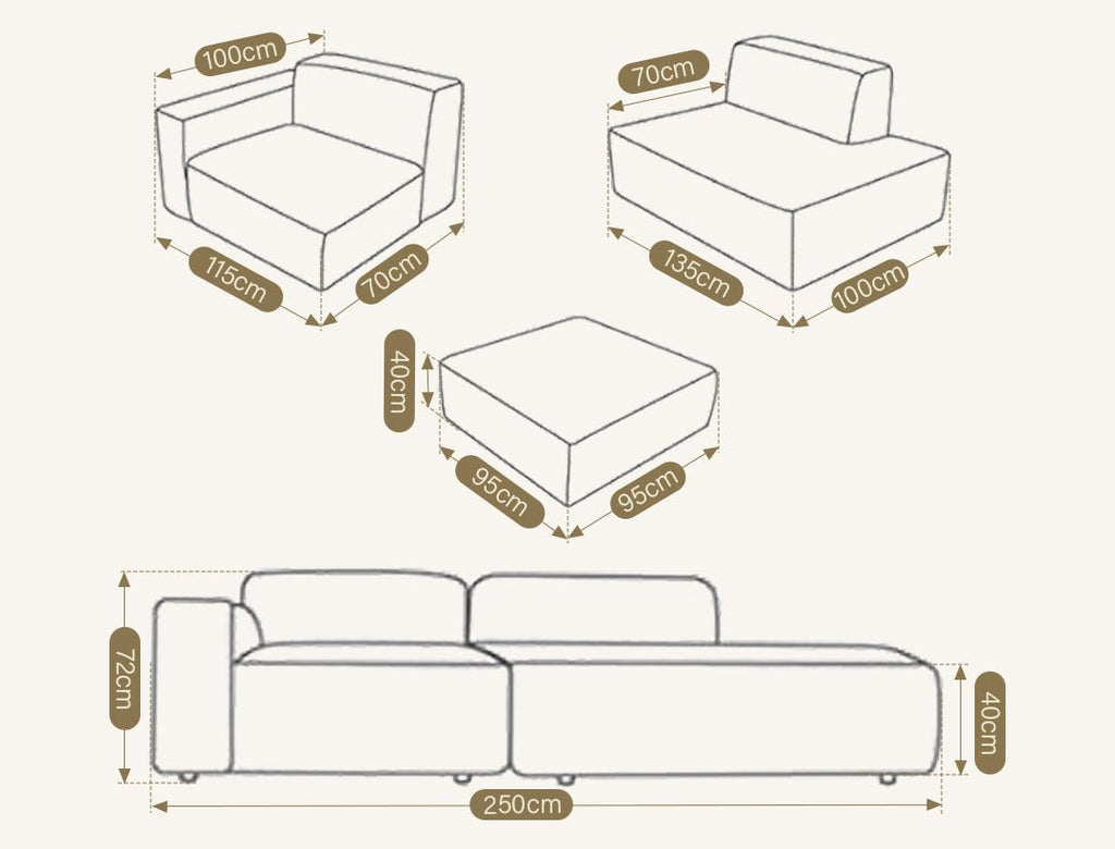 Chul Two Seater Sofa, Modular Sofa, Blue - Miola