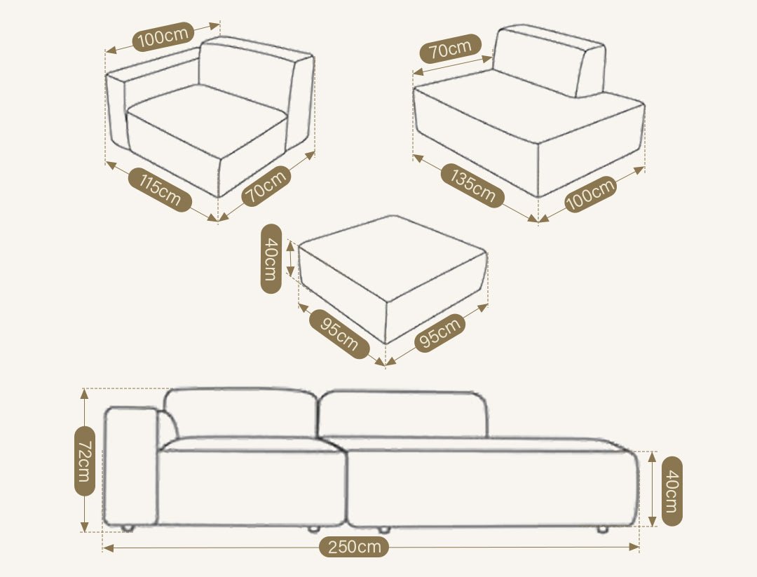 Chul Two Seater Sofa, Modular Sofa, Blue - Miola
