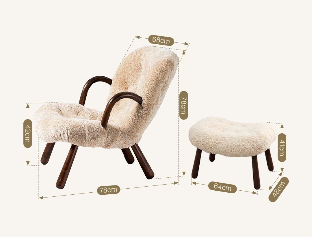 Classic Clam Armchair & Footstool, Boucle - Miola
