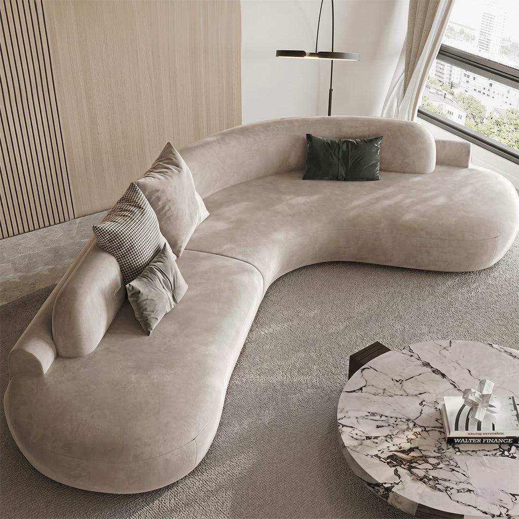 Cosima Grey Four Seater, Five Seater Curved Sofa, Long Sofa, Velvet - Miola