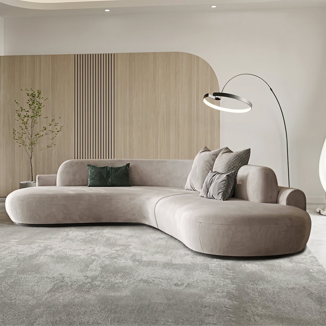 Cosima Grey Four Seater, Five Seater Curved Sofa, Long Sofa, Velvet - Miola