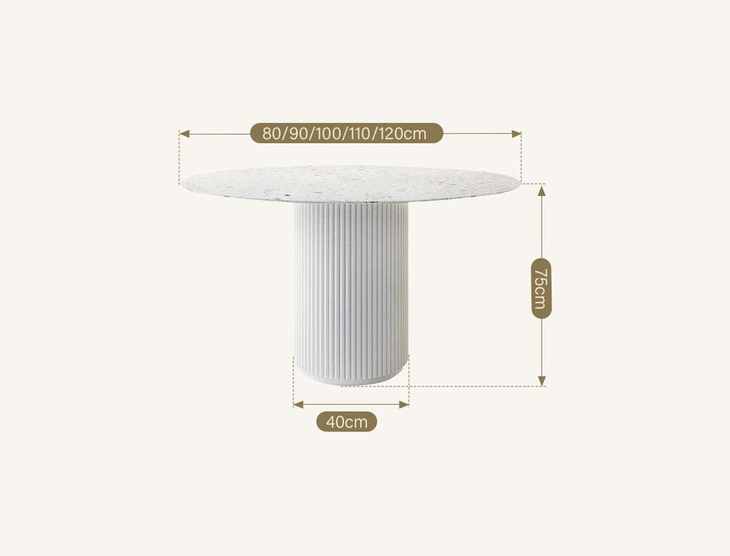 Cracky White Round Dining Table, Premium Terrazzo And Wood Base - Miola
