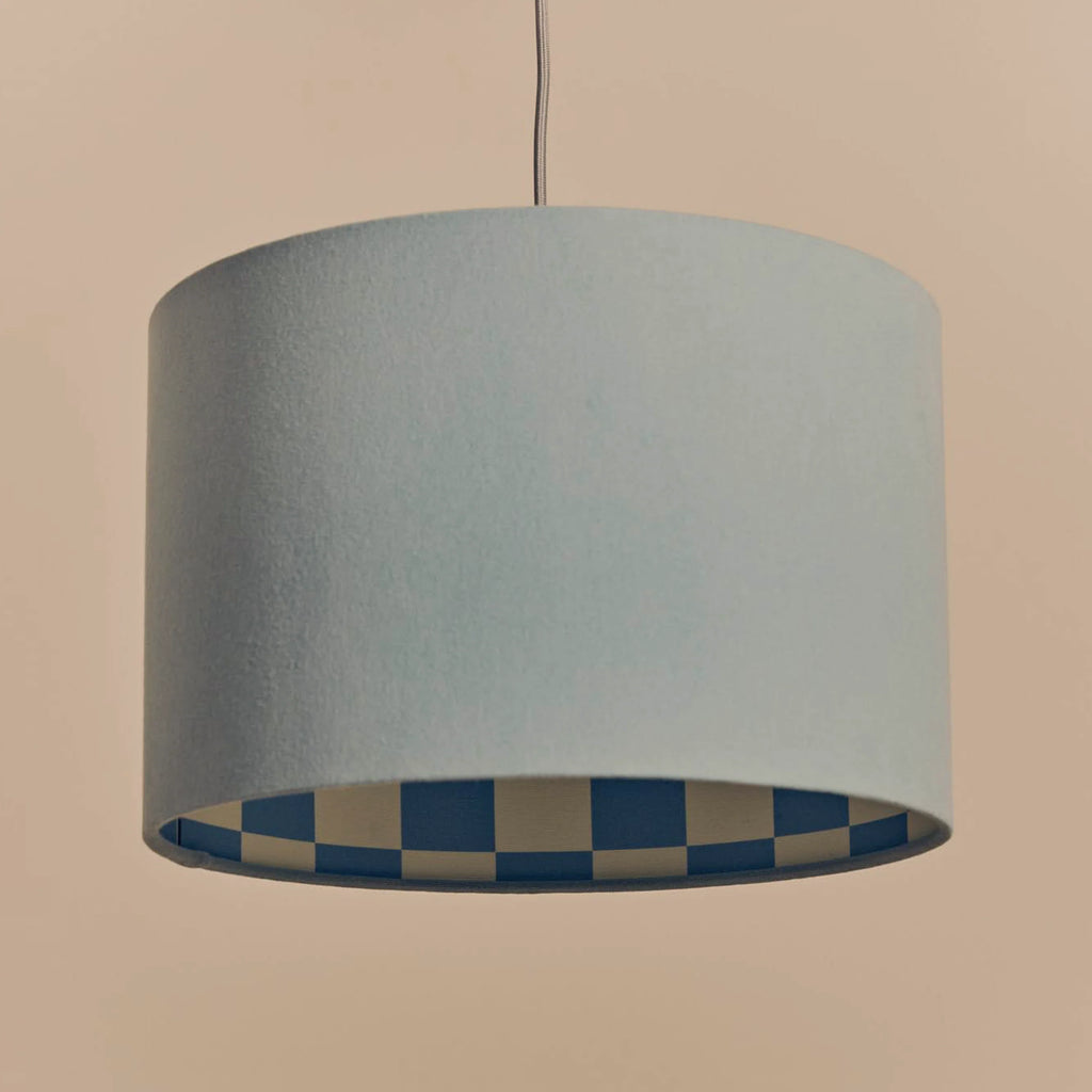 Damson blue check lined drum shade - Miola