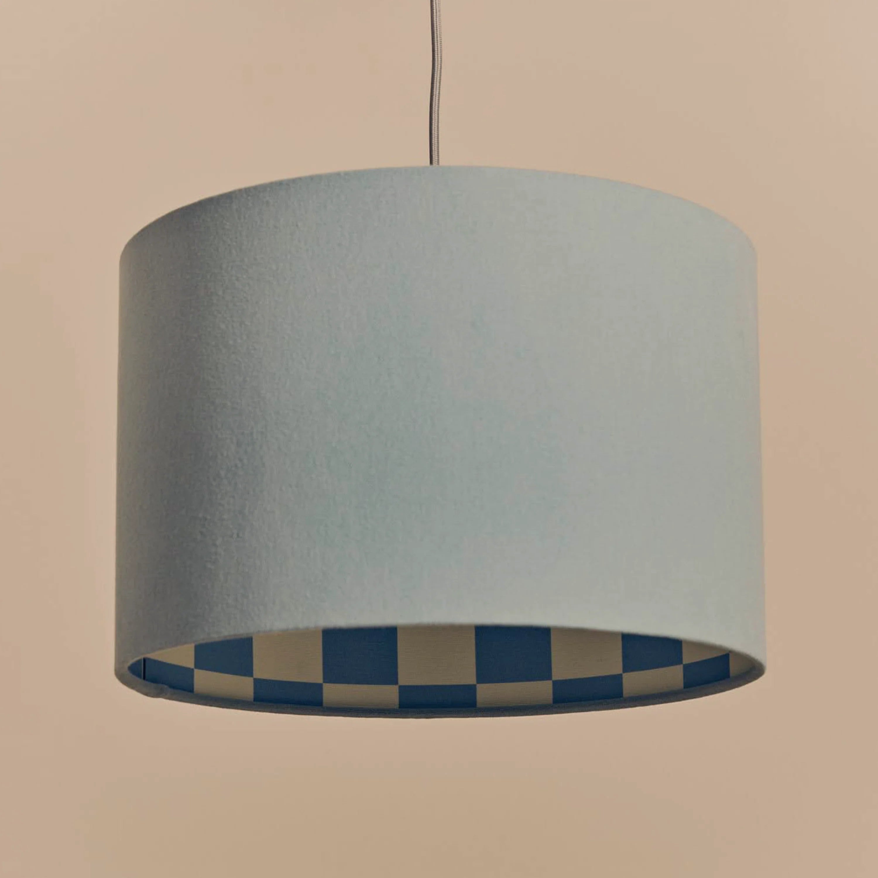 Damson blue check lined drum shade - Miola