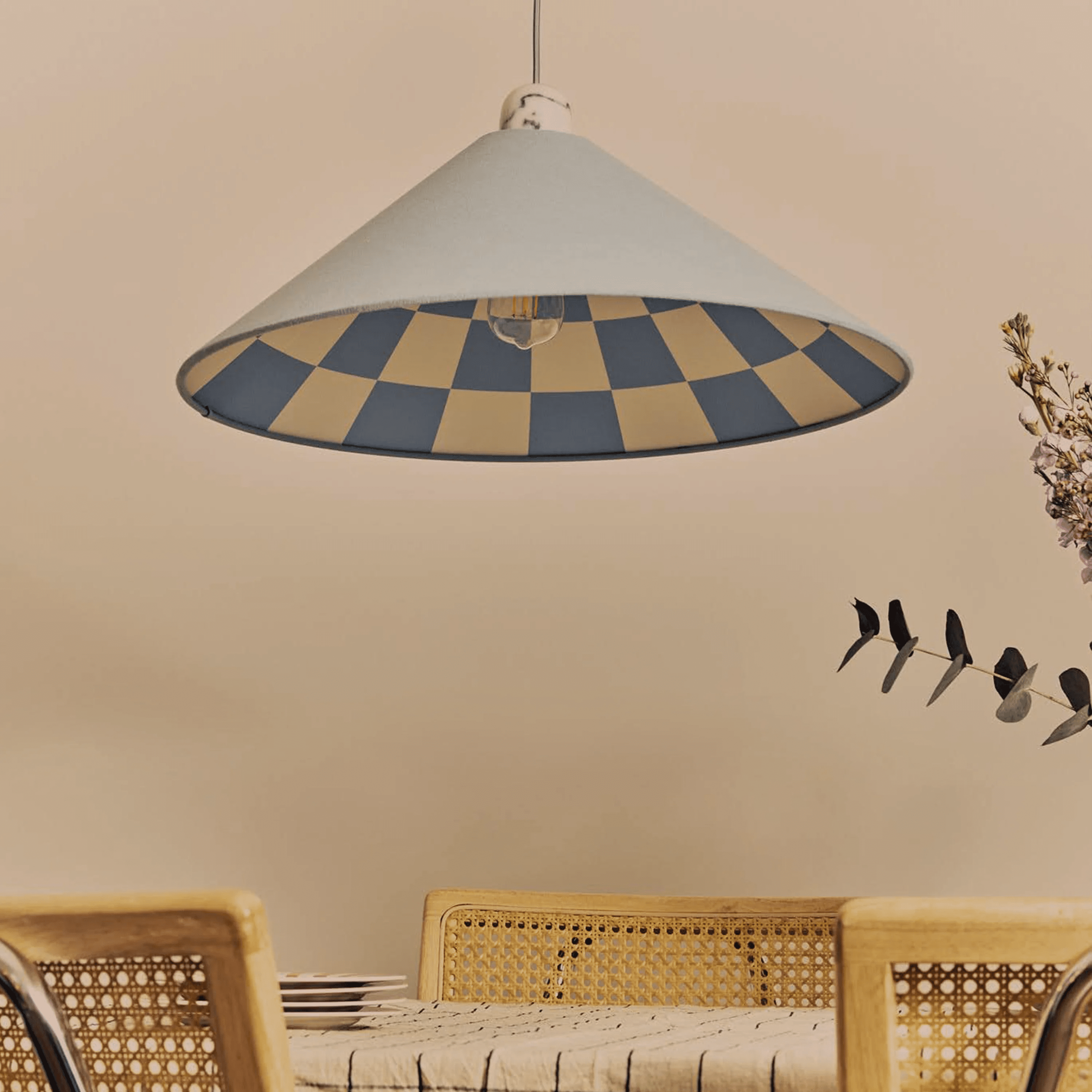 Damson blue check lined cone shade - Miola
