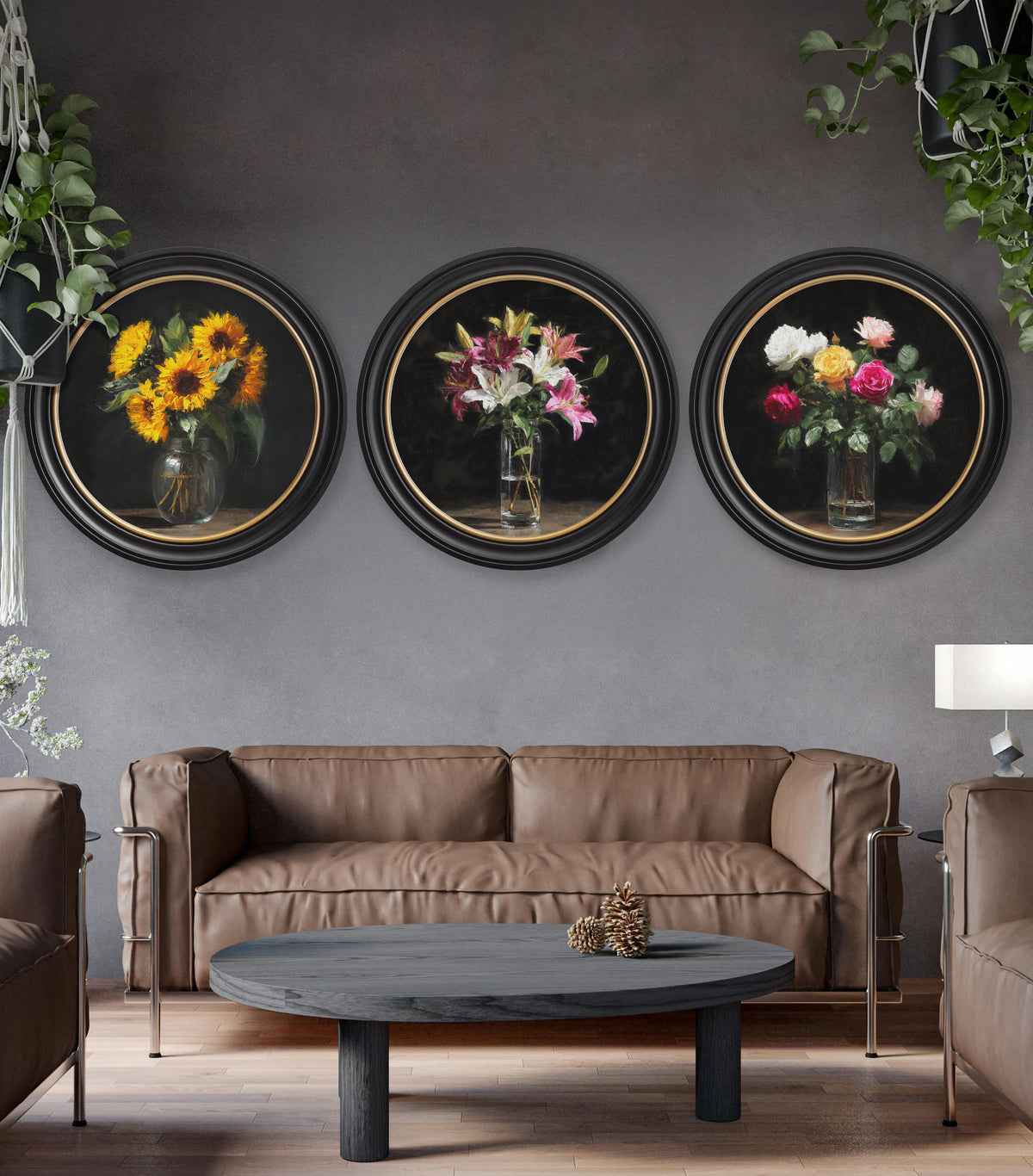 Sunflowers After Dark - Oxford Round Frame