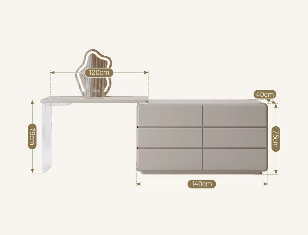 Dominic Dressing Table With Sideboard and LED Mirror - Miola