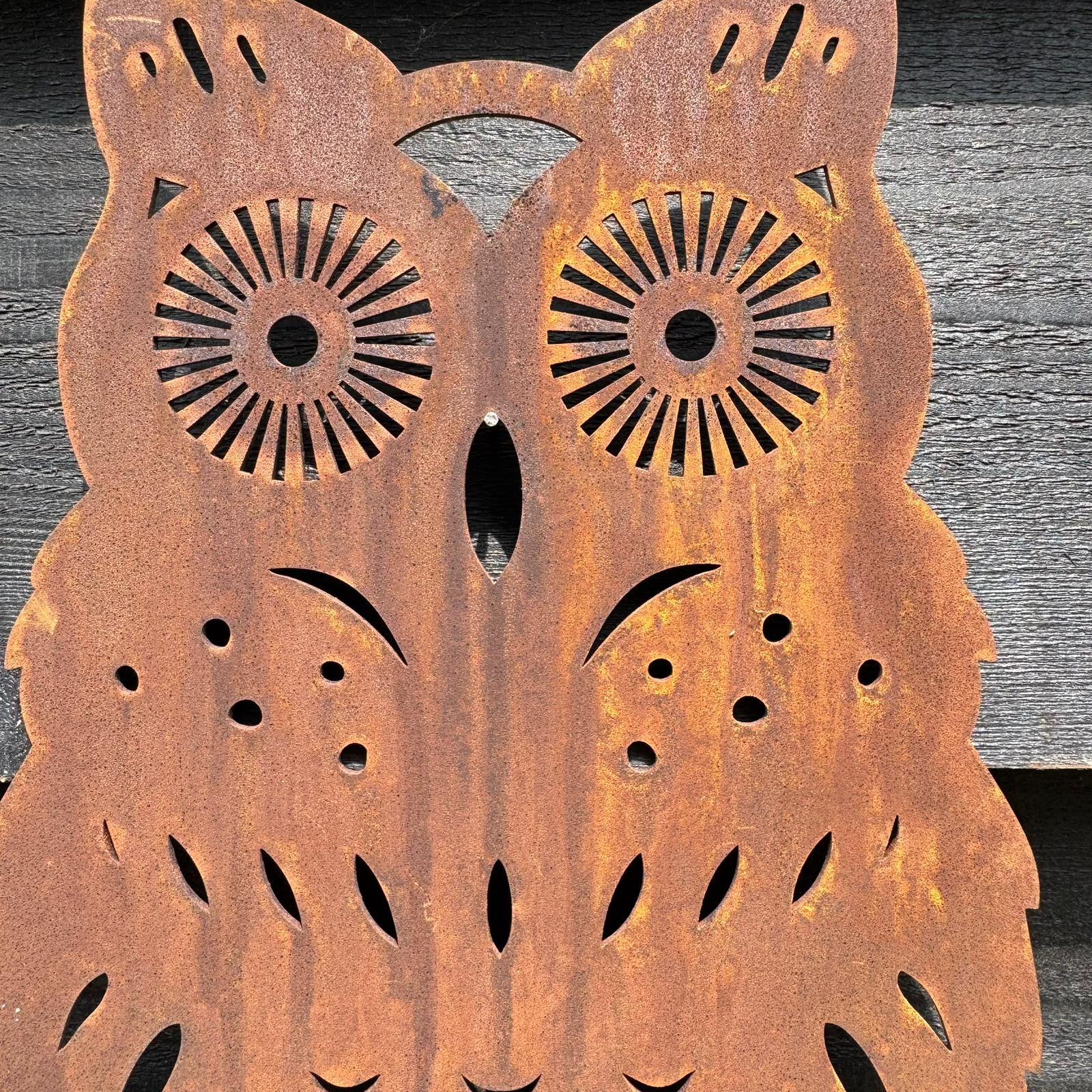Rusty Metal Standing Owl Garden Ornament
