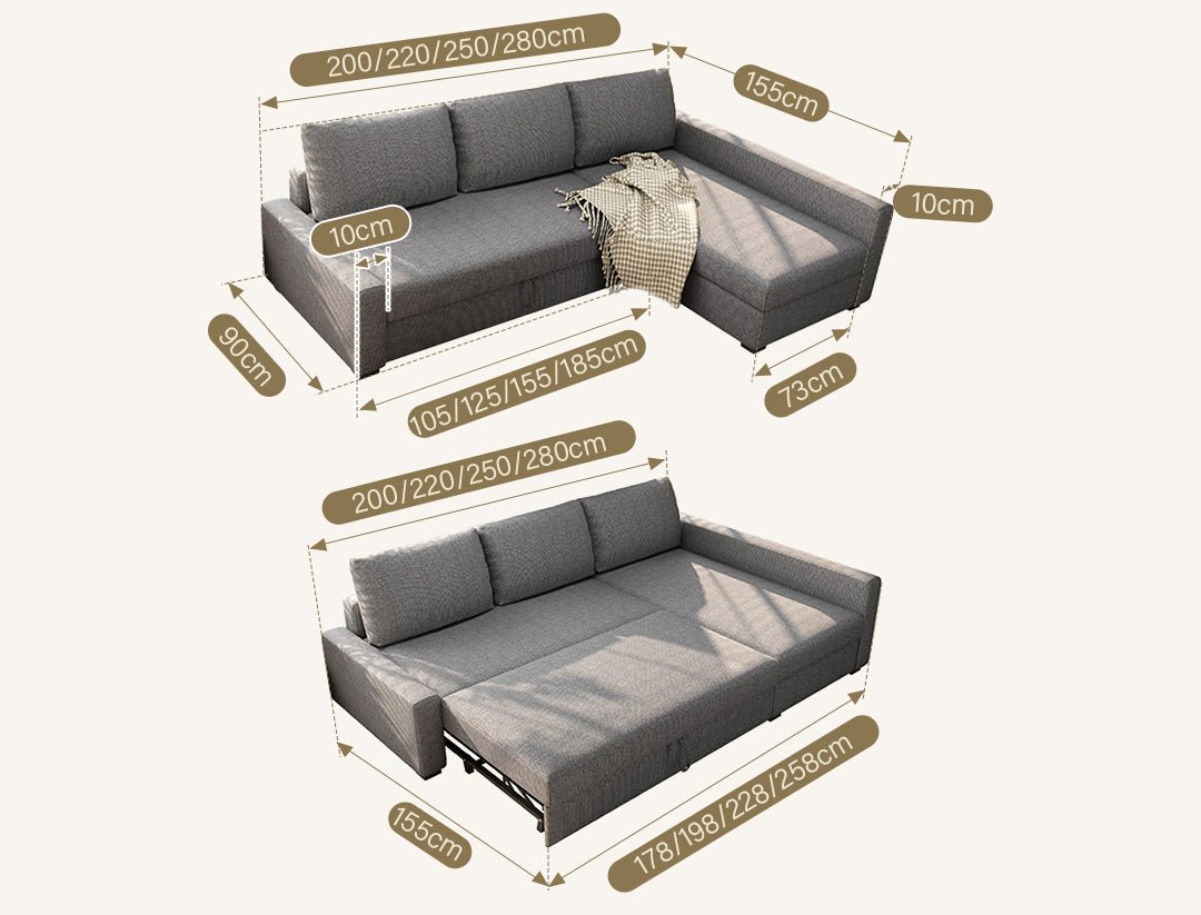 Edwards Three Seater Corner Sofa Bed With Storage, Linen - Miola