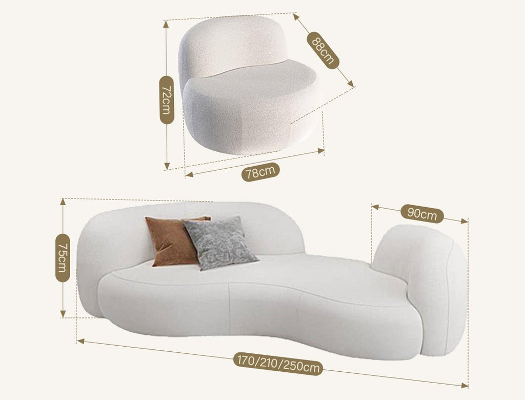 Elara Modern Curved Two Seater, Three Seater Sofa, Boucle - Miola