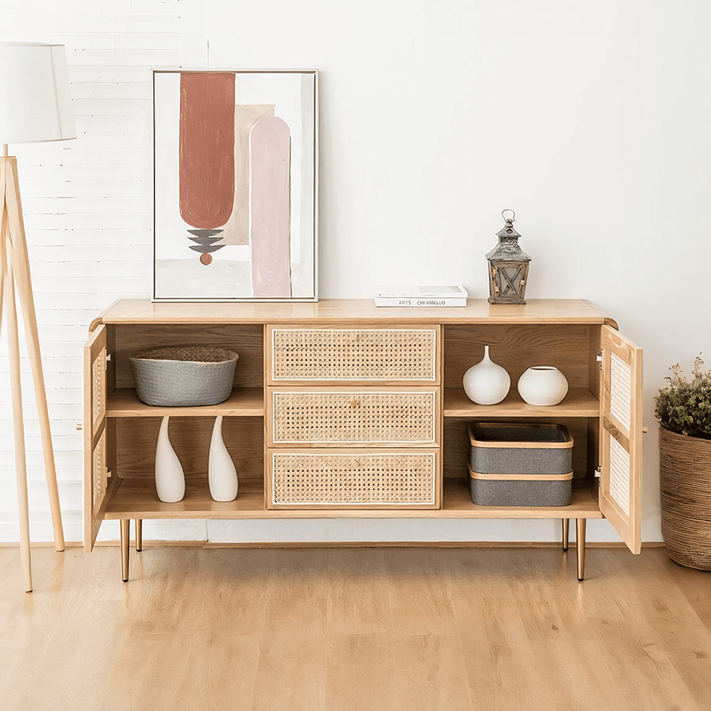 Emmie Sideboard, Natural Rattan & Ash Esche Wood - Miola