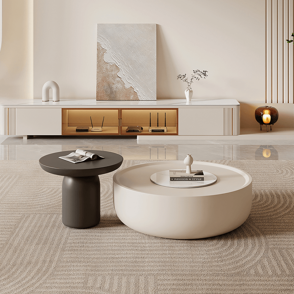 Eudora Modern Nesting Coffee Table Set With TV Stand, Cream And Grey - Miola