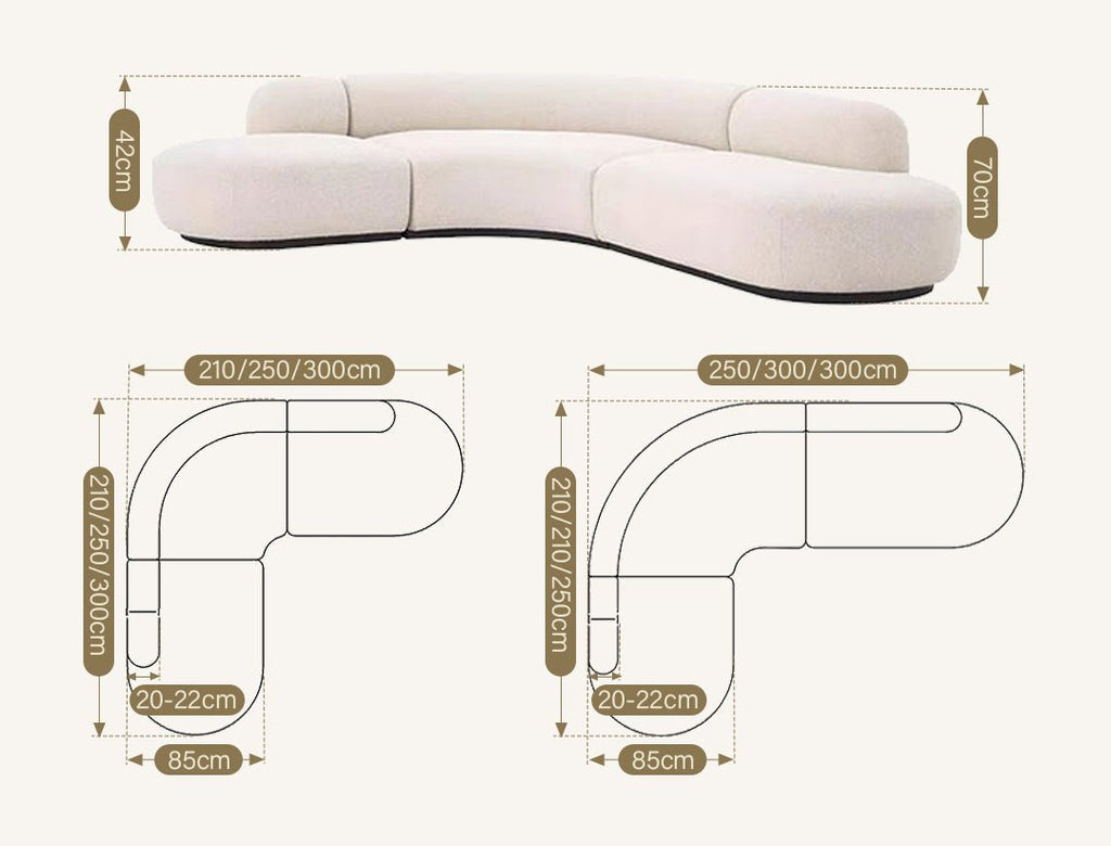 Eulalia Cream Curve Three Seater Sofa, Corner Sofa, Boucle - Miola