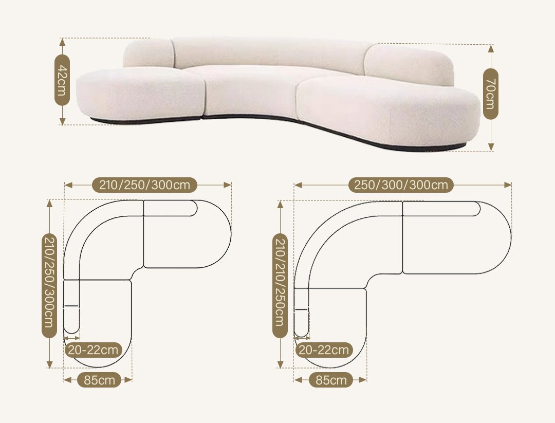 Eulalia Cream Curve Three Seater Sofa, Corner Sofa, Boucle - Miola