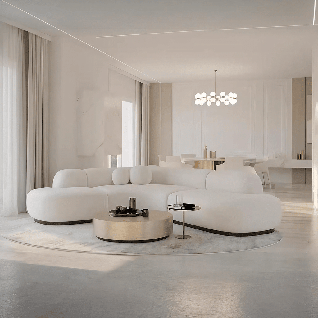 Eulalia Cream Curve Three Seater Sofa, Corner Sofa, Boucle - Miola