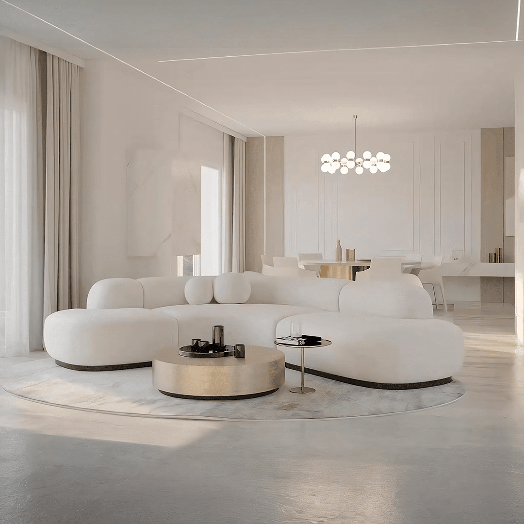 Eulalia Cream Curve Three Seater Sofa, Corner Sofa, Boucle - Miola