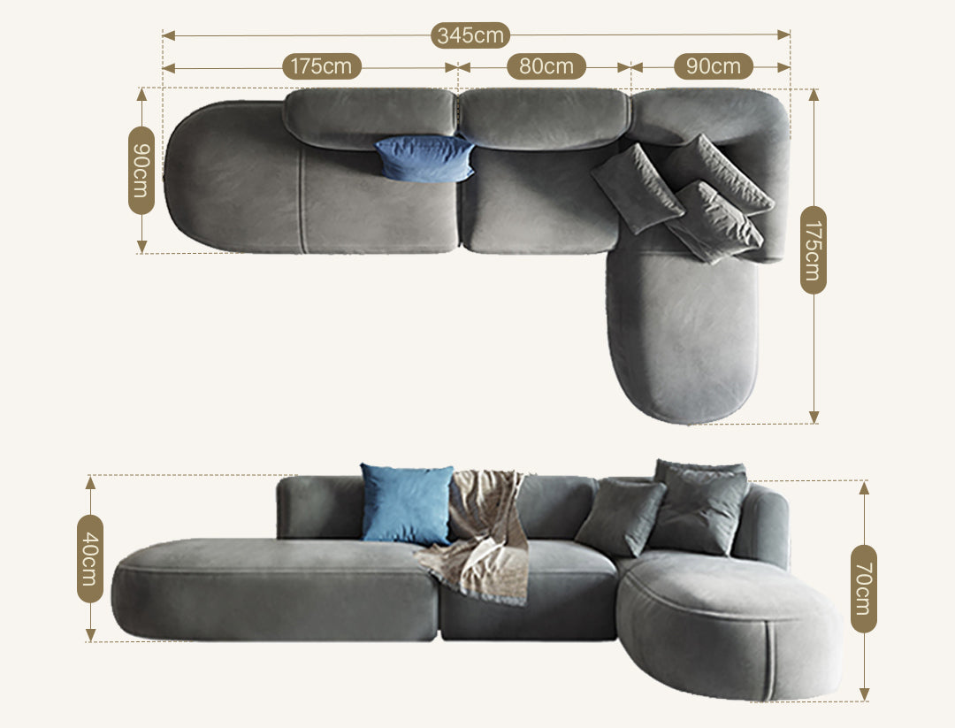 FIN Four Seater Sofa, Four Seater Corner Sofa, Grey Velvet - Miola