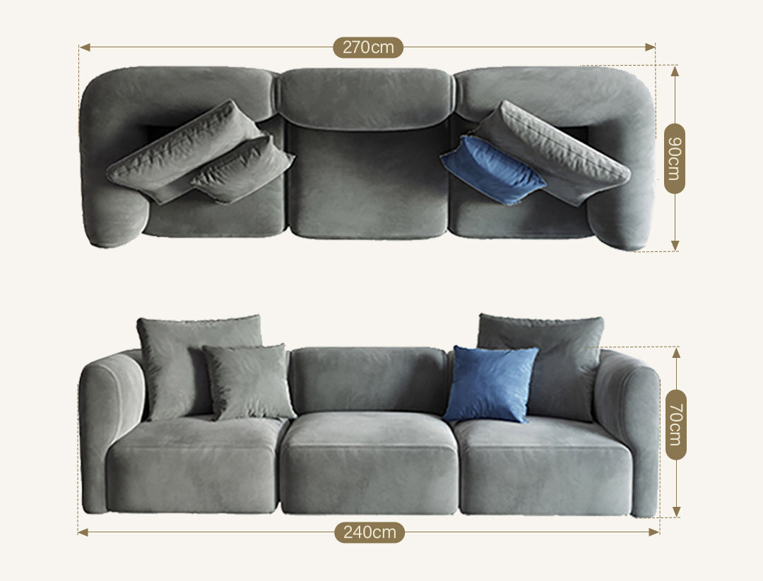 FIN Four Seater Sofa, Four Seater Corner Sofa, Grey Velvet - Miola