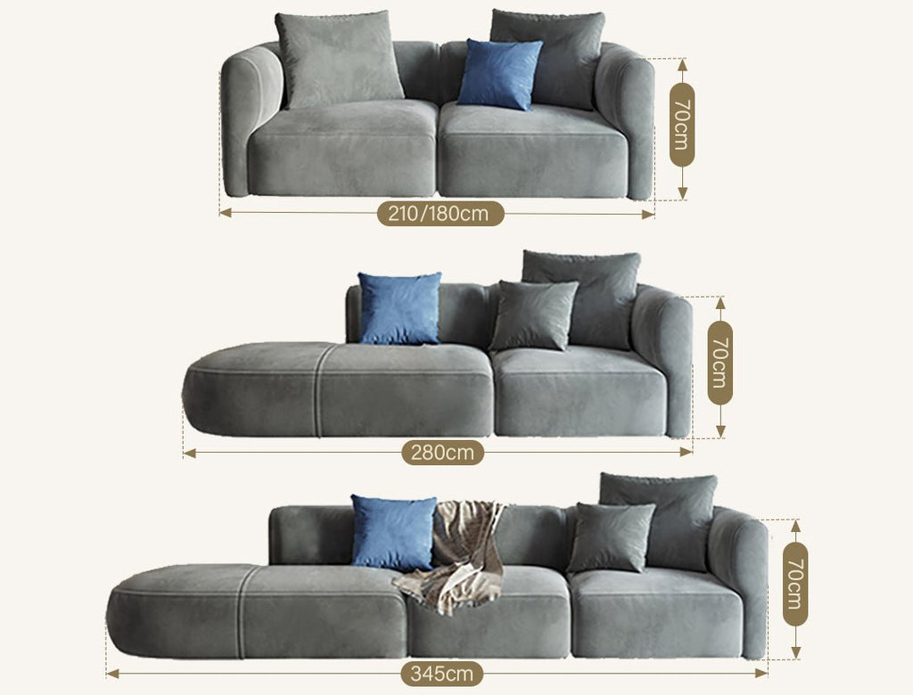 FIN Four Seater Sofa, Four Seater Corner Sofa, Grey Velvet - Miola