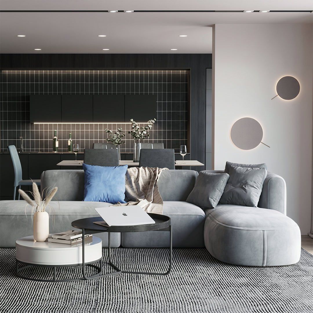 FIN Four Seater Sofa, Four Seater Corner Sofa, Grey Velvet - Miola