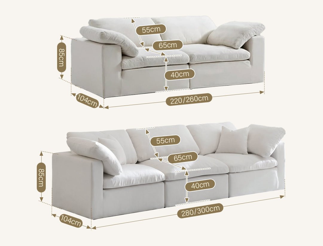 Farid Two Seater, Three Seater Sofa, Modular Sofa, White Linen - Miola