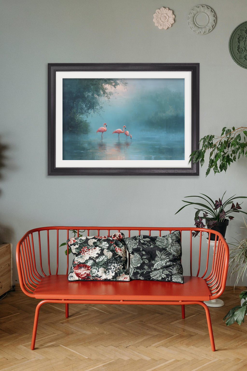 Misty Lake Flamingos - Black Hurstwood Frame