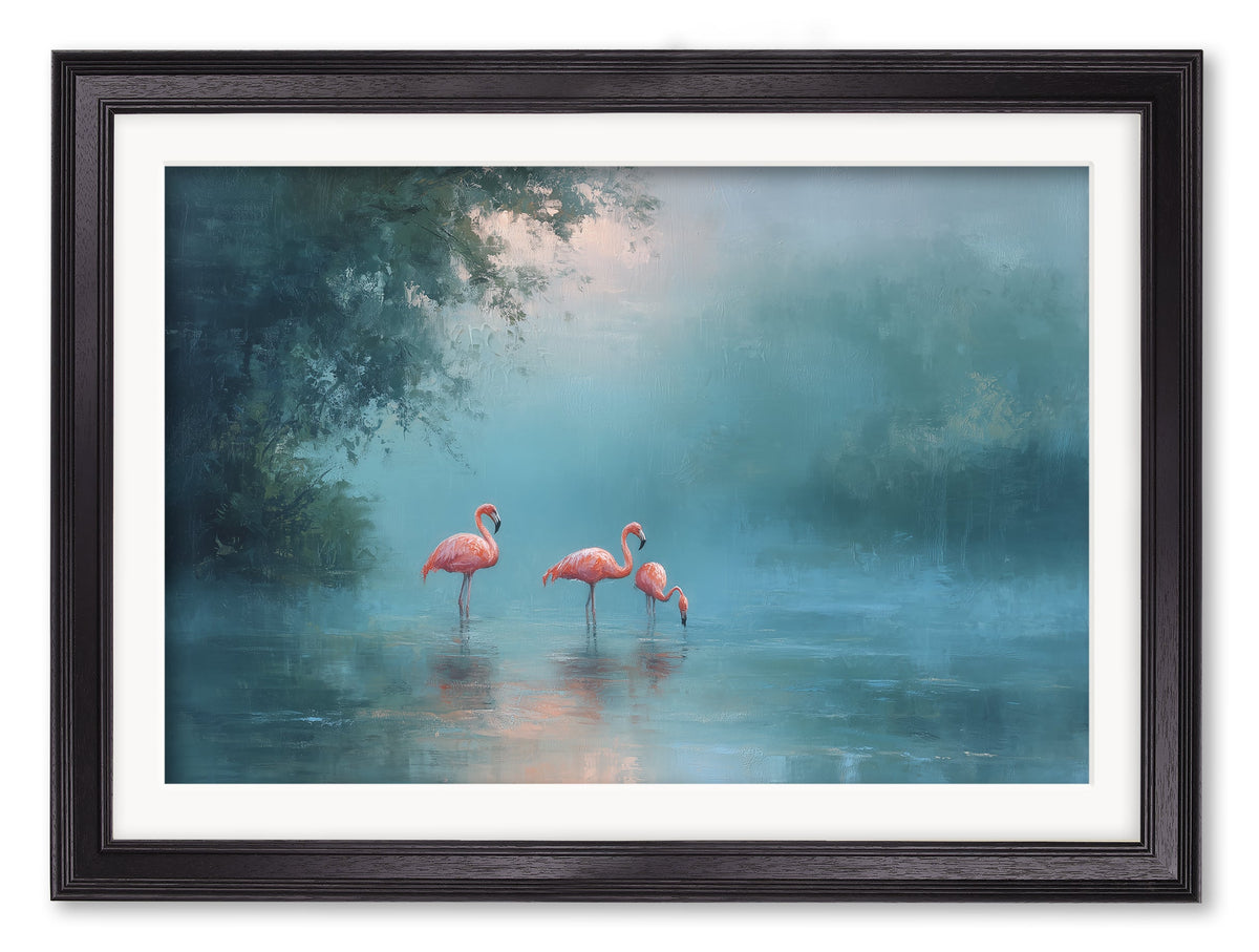 Misty Lake Flamingos - Black Hurstwood Frame