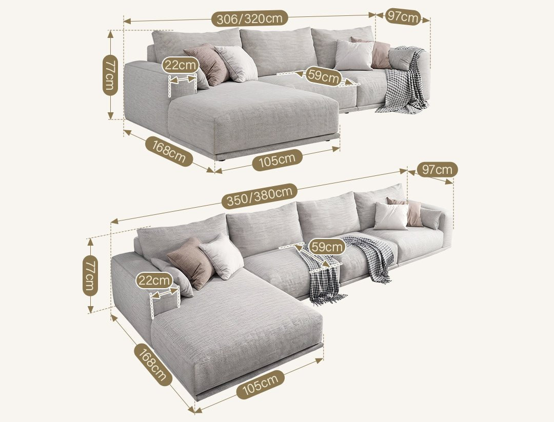 Frances Three Seater Corner, Four Seater Corner Sofa, Cotton Linen - Miola