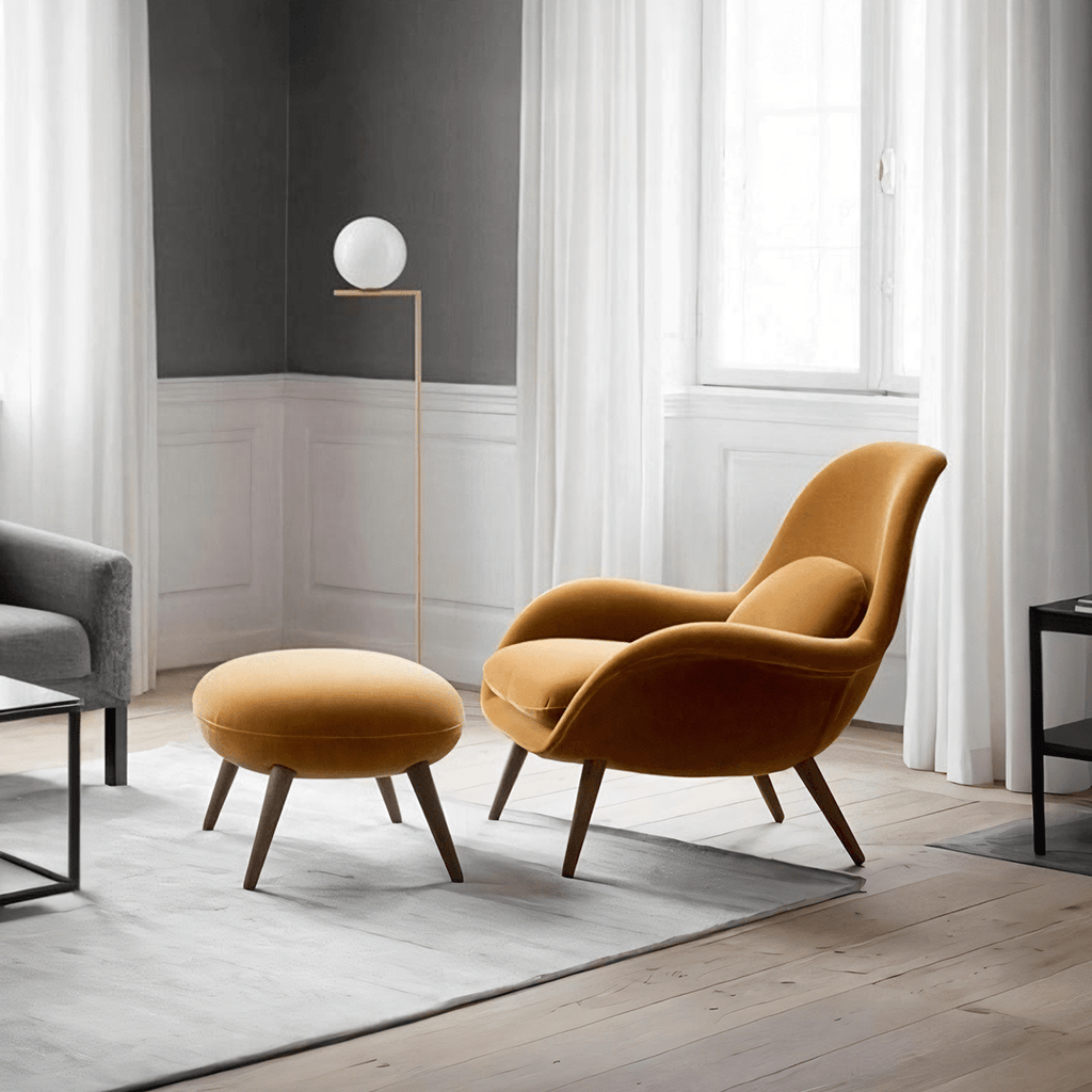 Fredericia Swoon Armchair And Footstool, Velvet - Miola