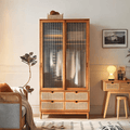 Fritzy Rattan Wardrobe With Coat Hanger & Sliding Glass Doors - Miola