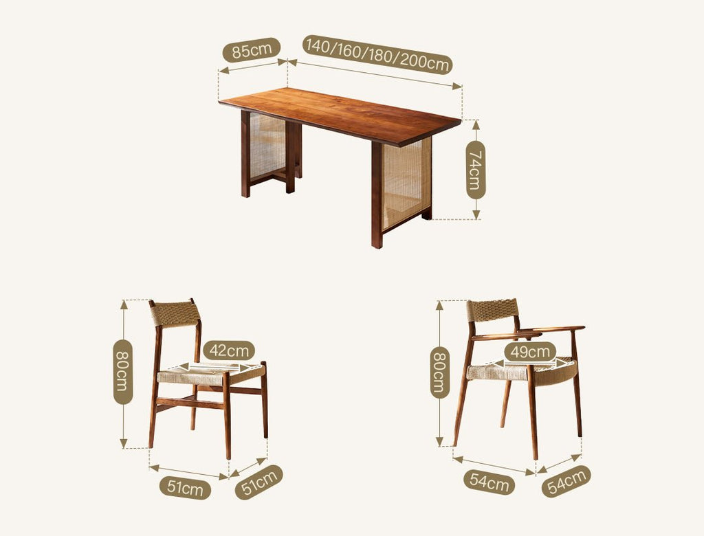 Fuchs Dining Table, Solid Wood & Rattan, Dark Oak - Miola