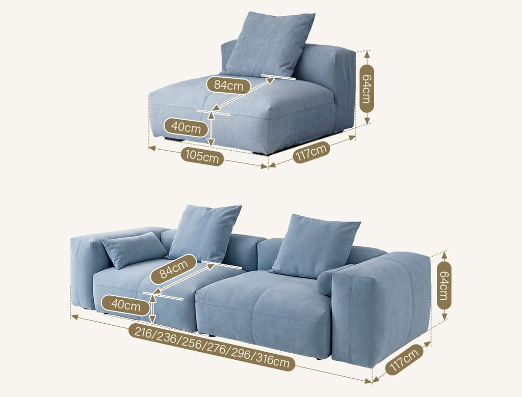 Gagnon Modular Sofa, Two Seater Sofa, Blue - Miola