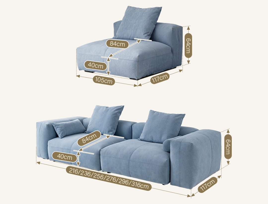 Gagnon Modular Sofa, Two Seater Sofa, Blue - Miola