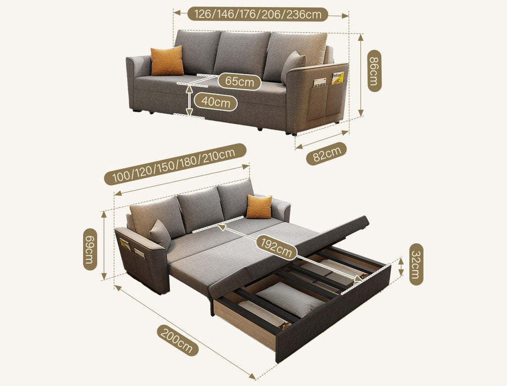 Gertrude Sofa Bed Single Seater, Two Seater, Linen - Miola