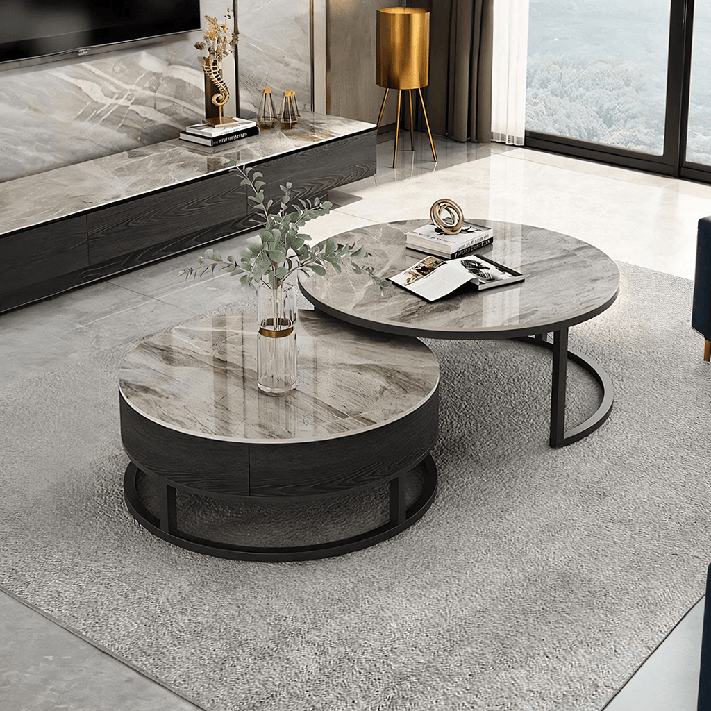 Gibs Nesting Coffee Table With TV Stand Set, Sintered Stone - Miola