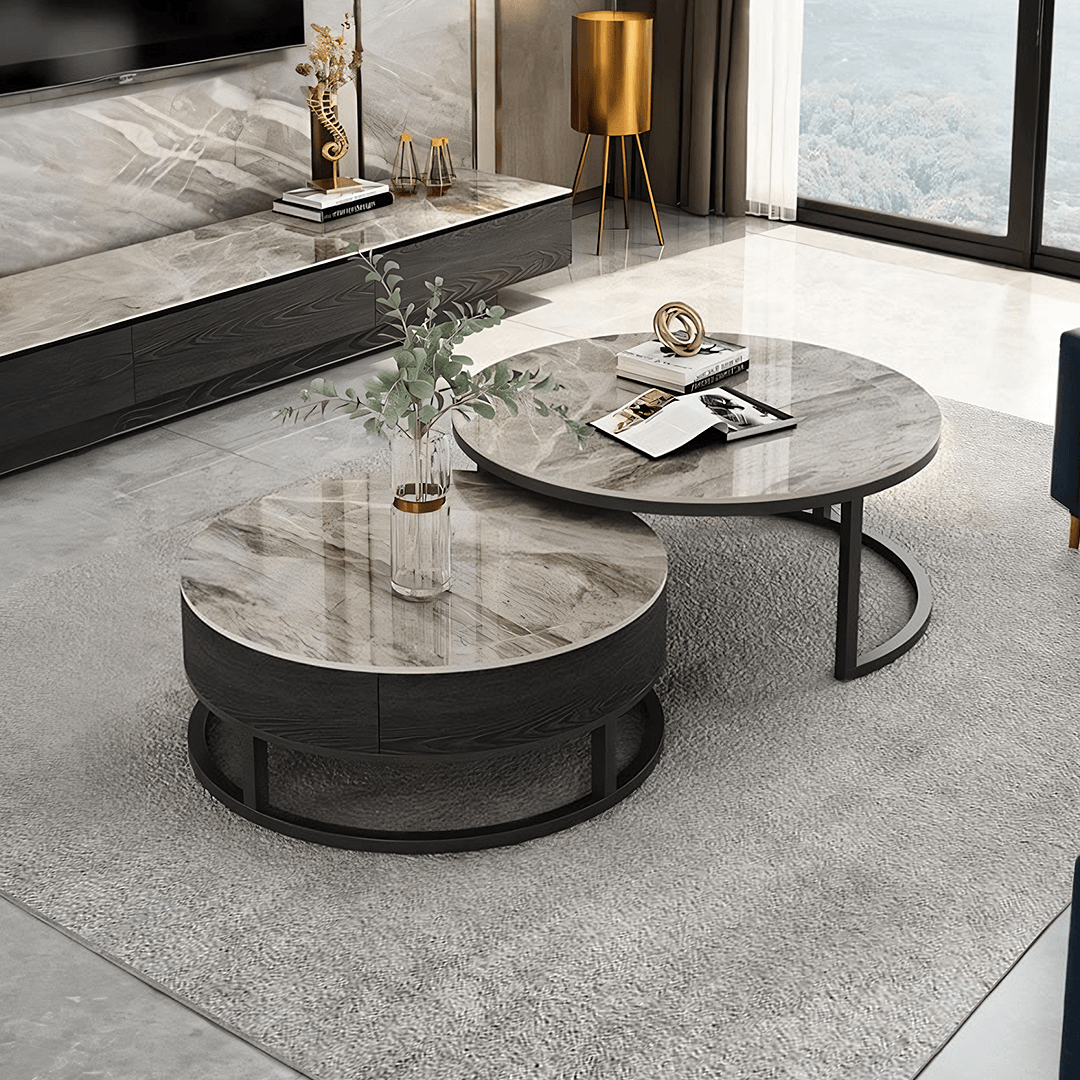 Gibs Nesting Coffee Table With TV Stand Set, Sintered Stone - Miola