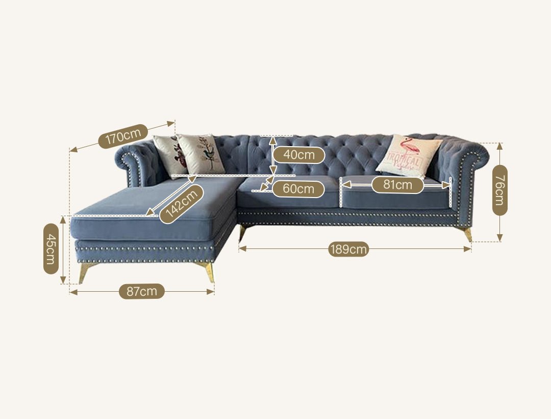 Glamour Three Seater Corner Sofa, Velvet - Miola