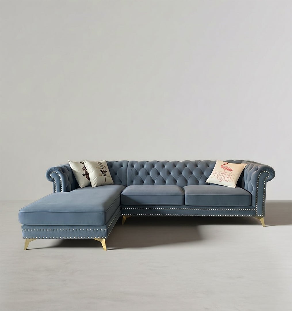 Glamour Three Seater Corner Sofa, Velvet - Miola
