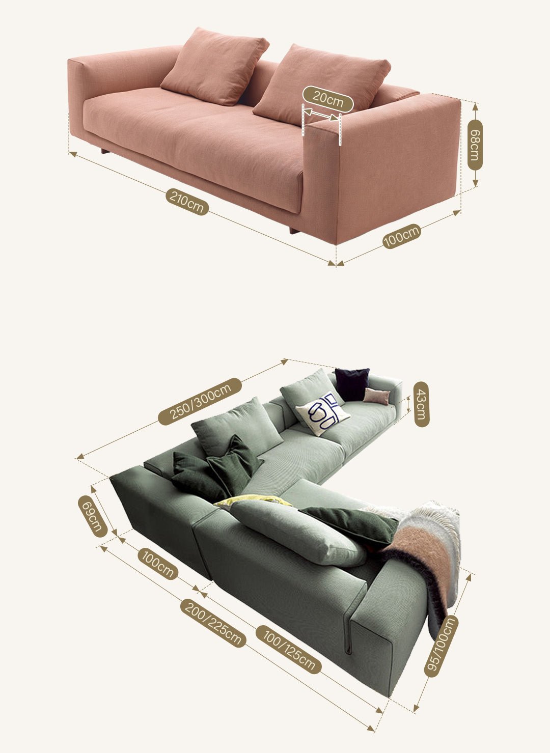 Goswell Two Seater, Three Seater Corner Sofa, Green - Miola